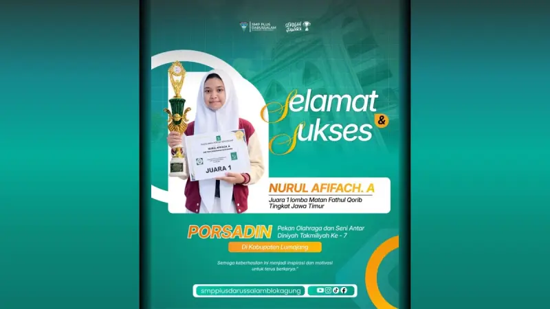 Nurul Afifach. A Raih Juara 1 PORSADIN Tingkat Jawa Timur